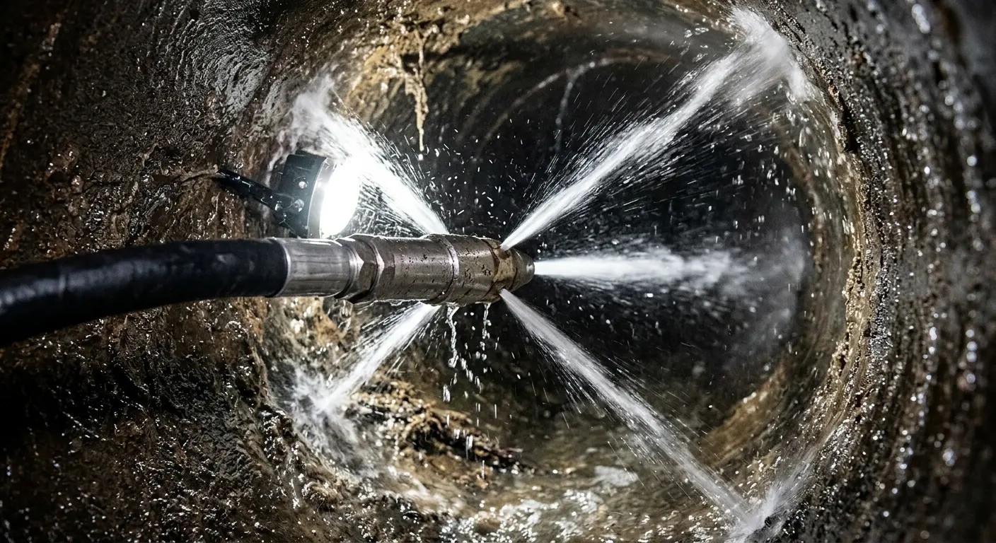 High-pressure hydro jetting nozzle cleaning sewer pipe for Storm Drain Cleaning in Makaha